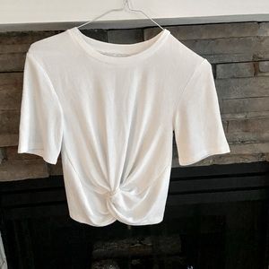 Aritzia Wilfred Free Kait Cropped Front Knot T-Shirt, White, Size Small.